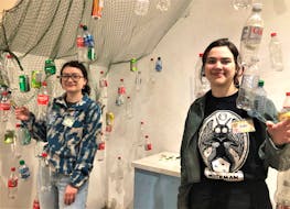 Abi Coleman, a St. Mary’s University student, and Bailey Chase, a Mount Saint Vincent student, provide information on a plastics and pollution exhibit at Northumberland Fisheries Museum. Coleman is in her fourth year of employment with the museum while Chase is in her first.