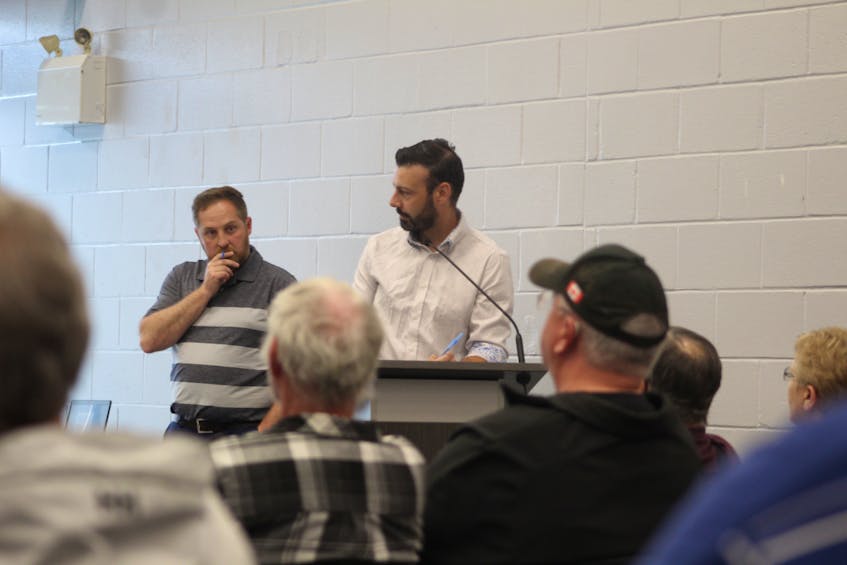 Deputy Mayor Cory Snow, left, and Coun. Justin Doiron are co-chairs of Summerside’s stormwater drainage (ditch infilling) committee. They, along with the rest of council, heard from residents during a June 15 public meeting on the subject. Colin MacLean