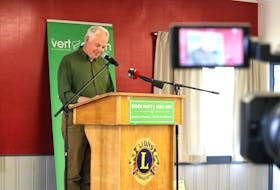 Peter Bevan-Baker addresses members at the Green Party of P.E.I. annual general meeting June 17 in North Rustico, where he announced he will be stepping down as leader of the party.