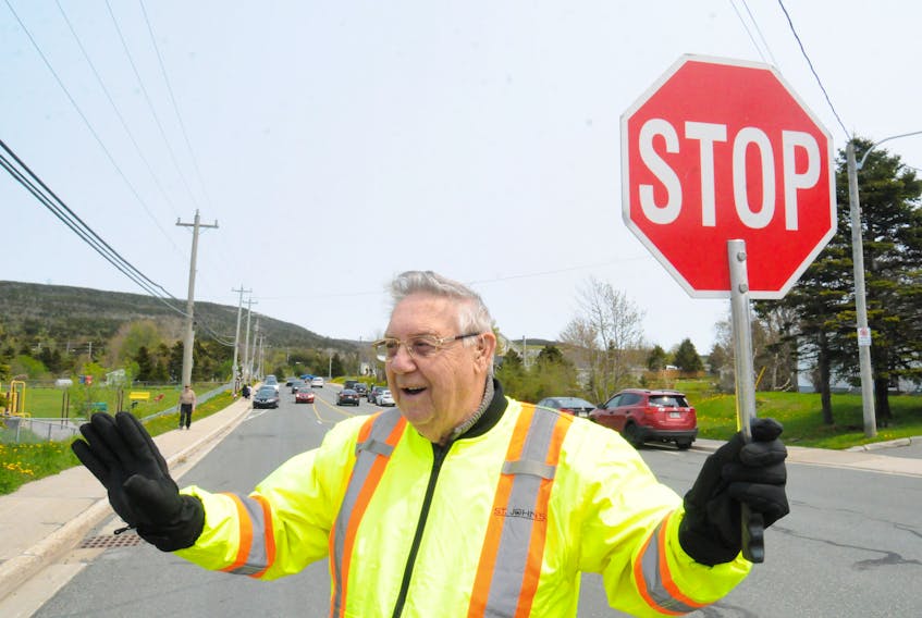 After celebrating his 82nd birthday on Sunday, June 18, school crossing guard Gerry Tilley will retire when school gets out for the summer June 22. Tilley has been a fixture on the crosswalk outside Gould’s Elementary School on Doyles Road for the past number of years and decided to “finally retire” and hang up the safety vest and stop sign when the final school bell rings. —  Joe Gibbons/The Telegram