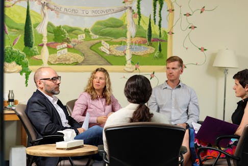 Dr. Aaron Keshen (left), co-director of the Nova Scotia Provincial Eating Disorder Service, leads a group session for adults at the QEII Health Sciences Centre. PHOTO CREDIT: Contributed