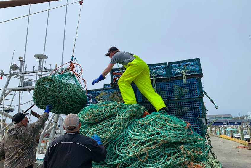 A bag of rope is loaded onto a pot trailer at the Stoney Island wharf as the lobster fishery in southwestern Nova Scotia was coming to a close. KATHY JOHNSON