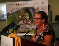 Chief Annie Bernard-Daisley speaks at the Mi'kmaw Friendship centre in Halifax Tuesday June 27, 2023.