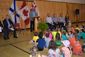Pictou Centre MLA Pat Dunn making the announcement at Trenton Elementary School last week that a new pre-primary to Grade 8 school is coming to the community. Richard MacKenzie