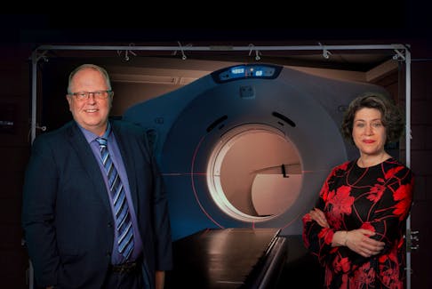 Dr. Helmut Hollenhorst (left), QEII radiation oncologist and senior medical director of Nova Scotia Health’s Provincial Cancer Care program, and Dr. Amanda Caissie (right), radiation oncologist and OTP Medical Lead, say the new Oncology Transformation Project will use innovative software to provide real-time communication among cancer centres, patients and their care teams. PHOTO CREDIT: Darren Hubley