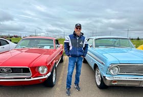 Stratford resident, Steve Thompson, brings his two antique cars — the 1968 Ford Mustang GT Fastback, left, and the 1965 Ford Falcon, right —to the Vintage Vehicle show in Charlottetown on June 4, 2023.  Thinh Nguyen • The Guardian