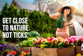 A gardener working au naturelle in this AtlanTick ad.