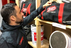Summerside Area Baseball Association (SABA) president Nick Hann checks out equipment ahead of the 2023 season. SABA will host its annual opening day at Queen Elizabeth Park (QEP) in Summerside on June 10. Jason Simmonds • Journal Pioneer