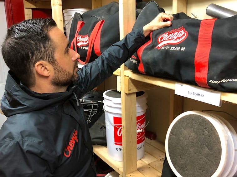 Summerside Area Baseball Association (SABA) president Nick Hann checks out equipment ahead of the 2023 season. SABA will host its annual opening day at Queen Elizabeth Park (QEP) in Summerside on June 10. Jason Simmonds • Journal Pioneer