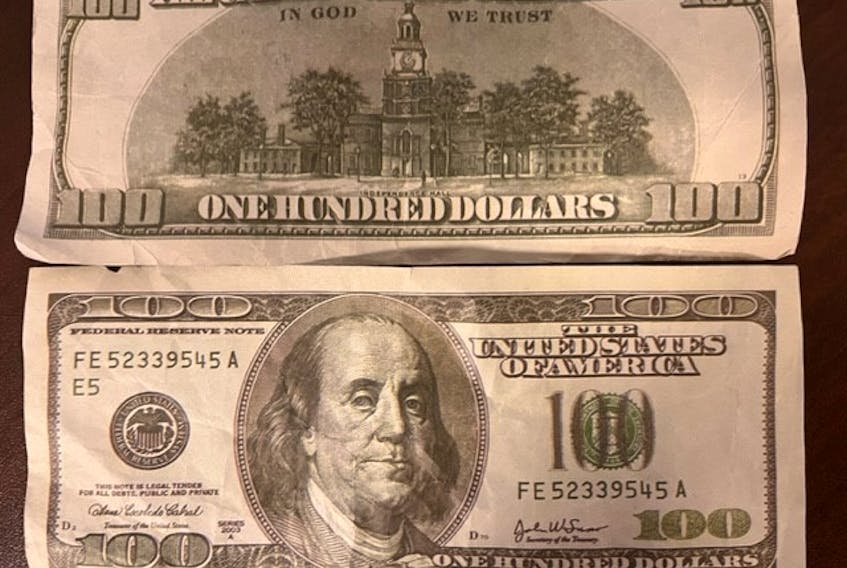 Cape Breton Regional Police have issued an advisory for island retailers after at least five incidents surfaced last week where purchases were paid for with phoney American currency. All the $100 bills show the same serial number. CONTRIBUTED