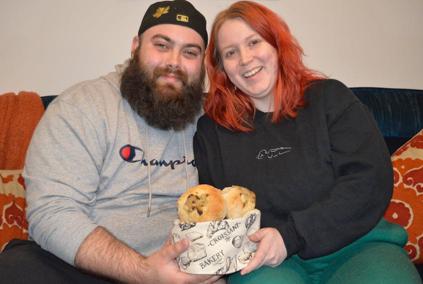 Kienen Whitworth and Ashley Eriksen of Sydney have created the successful business Bagel Buoy, which offers not only bagels but sugar-free, onion-stuffed bialys. BARB SWEET/CAPE BRETON POST