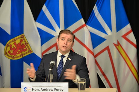 Newfoundland and Labrador Premier Andrew Furey at the Feb. 20 Council of Atlantic Premiers press conference in Charlottetown.