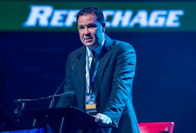 General manager Cam Russell announces the Halifax Mooseheads' first-round pick at the 2018 QMJHL draft. - QMJHL