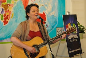 Singer/songwriter Sherry Ryan performs Wednesday at the City of St. John’s downtown information centre on Water Street during an event to announce the 2023 summer concert series. Joe Gibbons • The Telegram