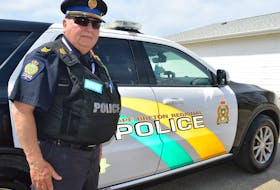 Sgt. Barry Gordon outside his police vehicle at the Membertou station of the Cape Breton Regional Police. BARB SWEET/CAPE BRETON POST