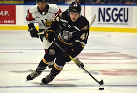 Forward Ivan Ivan, shown during a previous QMJHL game against the Halifax Mooseheads, scored the lone Cape Breton Eagles goal in a 4-1 loss to the Chicoutimi Saguenéens in Chicoutimi, Que., on Saturday, JEREMY FRASER/CAPE BRETON POST