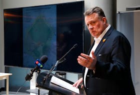 HRM Mayor Mike Savage gestures during a news update on the Upper Tantallon and Hammonds Plains wildfires at emergency measures headquarters in Dartmouth on Thursday June 8, 2023. - Tim Krochak / The Chronicle Herald
