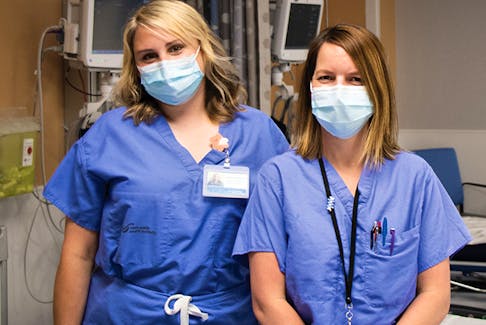 Jaime Custance (left) and Gail Henry (right) are part of the QEII’s interventional radiology team. Their department is one of 58 healthcare teams who recently received the first QEII Pa-tient Essentials Fund grants; a new, patient gift card program that will grow and evolve with donor support. QEII Foundation