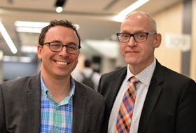 Dr. Leonard D’Avolio (left), an assistant professor at Brigham and Women’s Hospital at Harvard Medical School, was invited to be a keynote speaker at the Dalhousie Medical Research Day in April 2019 by Dr. Michael Dunbar, a QEII orthopaedic surgeon, director of Dalhousie University’s Department of Surgery Research, and QEII Foundation Endowed Chair in Arthroplasty Outcomes. Dr. D’Avolio spoke about big data and building the machine learning system. - QEII Foundation