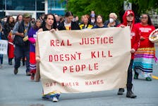 Protesters march down Spring Garden Road during a rally calling for systemic reforms and a public inquiry into the deaths of Indigenous people in custody on Tuesday, June 6, 2023.
Ryan Taplin - The Chronicle Herald