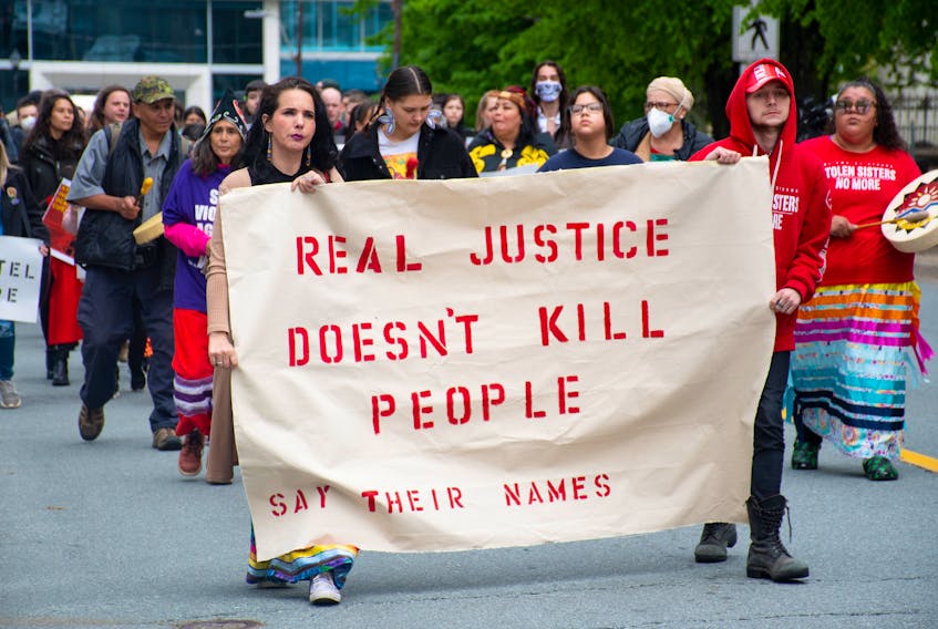 Protesters march down Spring Garden Road during a rally calling for systemic reforms and a public inquiry into the deaths of Indigenous people in custody on Tuesday, June 6, 2023.
Ryan Taplin - The Chronicle Herald