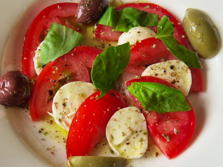 Insalata Caprese is a versatile salad that is also easy to prepare as a single serving.  Contributed