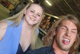 Pro wrestlers Bambi Hall and Hants County native Cody Brown, a.k.a. Lil’ Blay, backstage at All-Elite Wrestling (AEW) Collision in Regina, Saskatchewan, on July 8. Brown became the first Nova Scotian to ever wrestle a match in the AEW ring. CONTRIBUTED
