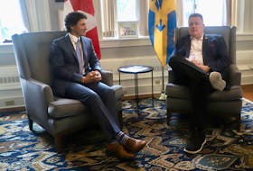 Canadian Prime Minister Justin Trudeau meets with HRM Mayor Michael Savage in the mayor’s office at City Hall in Halifax Monday July 17 , 2023.

TIM KROCHAK PHOTO
