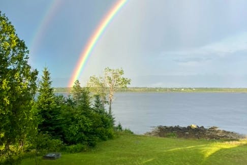 Angela Ettinger caught a beautiful double rainbow over Allendale Bay in Lockeport, N.S.