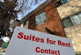 A rental sign outside an apartment building in Edmonton.