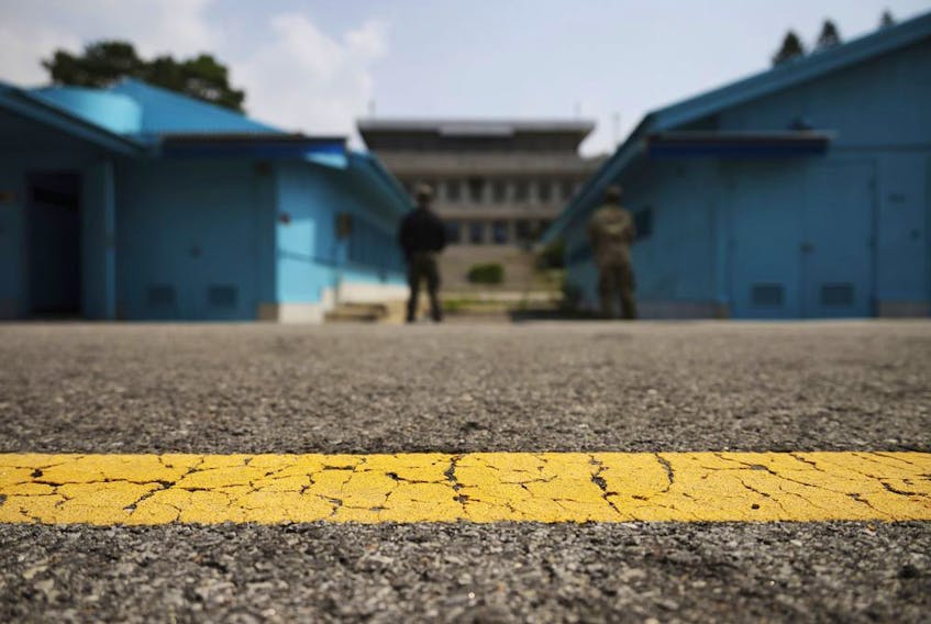 FILE - A general view shows the truce village of Panmunjom inside the demilitarized zone (DMZ) separating the two Koreas, South Korea on July 19, 2022. 