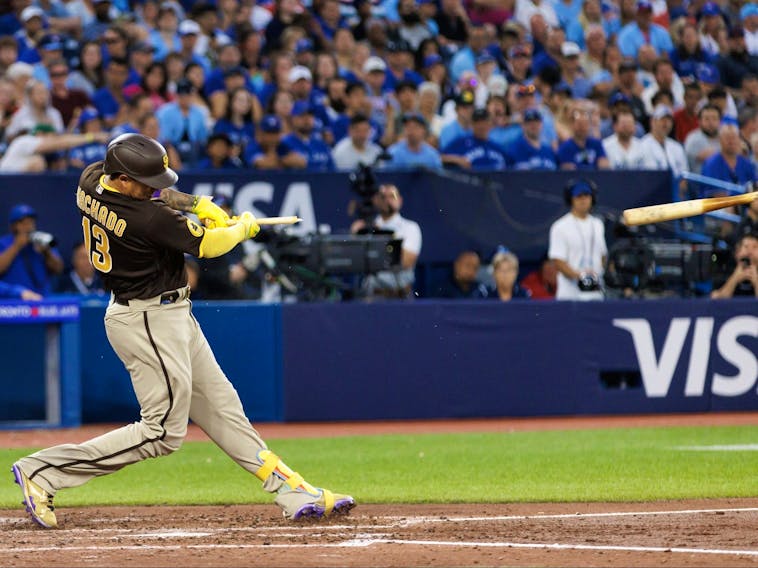 Manny Machado of the San Diego Padres at bat during a game against