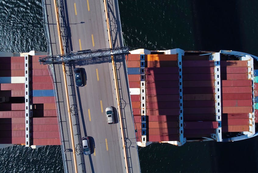 FOR NEWS STANDALONE:
The Atalntic Sun passes beneath the Macdonald Bridge at the container arrives in Halifax on a warm spring moring Thursday April 13, 2023.

TIM KROCHAK PHOTO