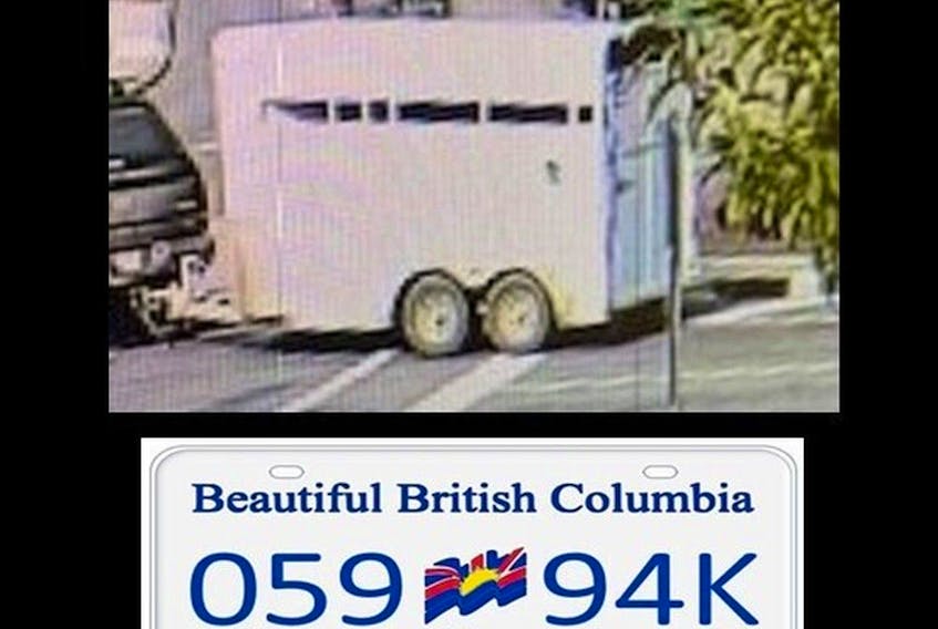  The horse trailer associated with Bolton. It has B.C. license plate 059 94K.