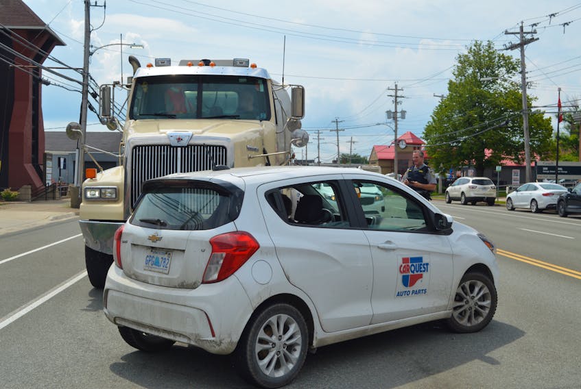 A noon-hour accident Wednesday on George Street between Pitt and Dorchester streets in Sydney  saw an oil truck and a small delivery car collide. Screeching brakes were heard at least a half block away. The Cape Breton Regional Police, as well as the fire department, responded. CAPE BRETON POSTfile photo