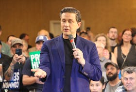 Conservative Leader Pierre Poilievre speaks to the several hundred residents who showed up for his rally in Truro on June 29. Brendyn Creamer