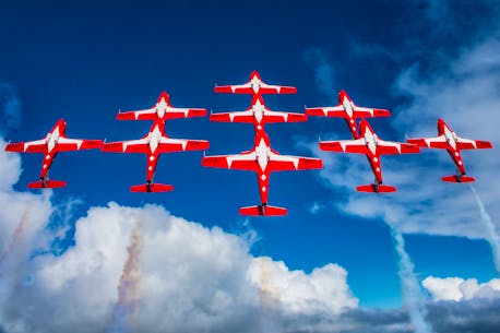 Canadian Forces Snowbirds performing air show over Charlottetown waterfront July 9