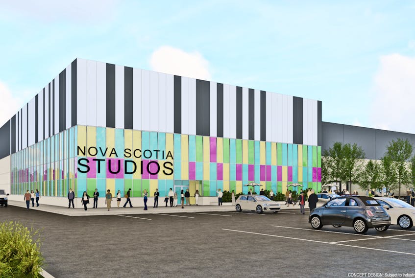 A concept illustration of what a proposed film and television soundstage in the Exhibition Park area may look like.