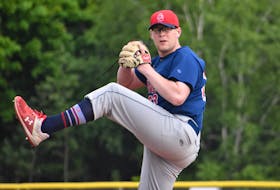 Reilly O’Rourke of the Sydney Sooners prepares to deliver a pitch during Nova Scotia Senior Baseball League action at Susan McEachern Memorial Ball Park in Sydney. O’Rourke and the Sooners will host Halifax in their home-opening weekend beginning on Friday night. JEREMY FRASER/CAPE BRETON POST