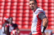 Calgary Stampeders quarterback Jake Maier during team practice at McMahon Stadium on Tuesday, August 15, 2023. 