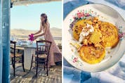 Chef, food writer and cookbook author Carolina Doriti was born and raised in Athens. (Right, tzaletia, corn and currant pancakes with apple and honeycomb.) PHOTOS BY MANOS CHATZIKONSTANTIS