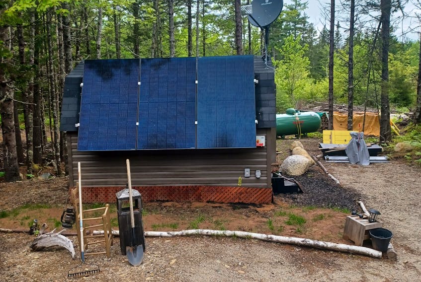 Chis White's solar shed containing three panels and eight deep cycle batteries that Nova Scotia Power failed the inspection for.
