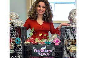 Courtney Farris, of Disco Fever Designs in Truro, says her most popular disco items are disco cherries. She has always wanted a disco décor for her home but found it too expensive, so she learned how to make it herself. CONTRIBUTED