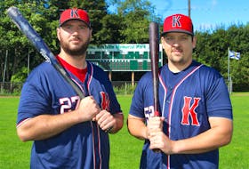 Kentville’s Dryden Schofield, left, and Jeff Longaphy are two key members of the Kentville Wildcats playing at this week's Canadian senior men’s baseball championship in Red Deer, Alta. Jason Malloy