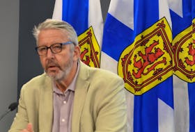 John Lohr, minister responsible for the Nova Scotia Office of Emergency Management, speaks with media in downtown Halifax on Thursday, July 27, 2023. - Francis Campbell