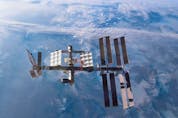  A 2008 file photo of the International Space Station as seen from the US space shuttle Atlantis.