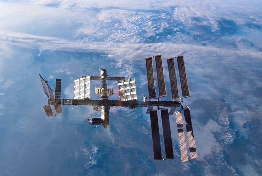  A 2008 file photo of the International Space Station as seen from the US space shuttle Atlantis.