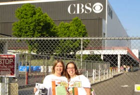 Sherry Drake, left, formerly of New Waterford, and pal Tracey O'Connell, originally from Glace Bay, show their excitement as they wait to get inside as spectators for "The Price Is Right" in the spring of 2005. CONTRIBUTED