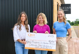 Sponsors of the QEH Foundation's Ultimate Shed Giveaway. From left, Jennie Arsenault of Arsenault Bros. Construction, Jillian Sexton of Sherwood Timber Mart, Sara Dykerman of Plank and Pine Interior Design. - Contributed