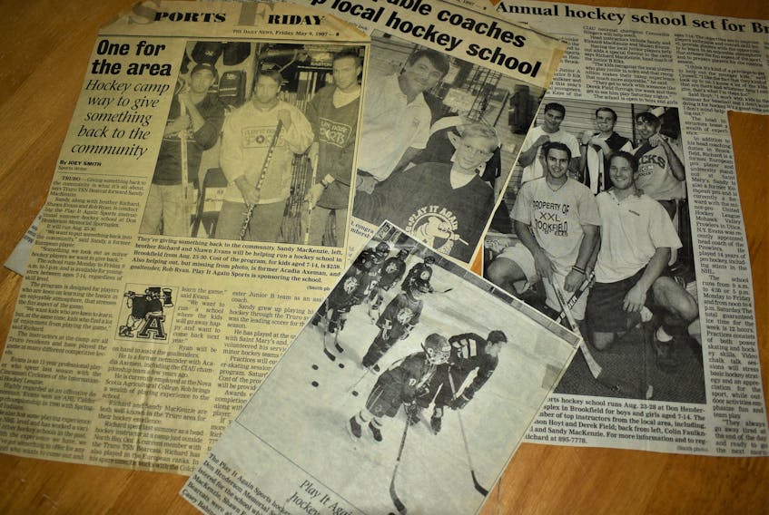 Truro Daily News articles and photos promoting the Play It Again Sports Hockey School which was a partnership between Shawn Evans and I, as well as my brother Sandy, in the late 1990s and into the early 2000s. Richard MacKenzie